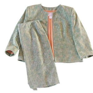 Vintage Oscar de la Renta Women's Tweed Suit Set Sz 12P Classic Lady-Like